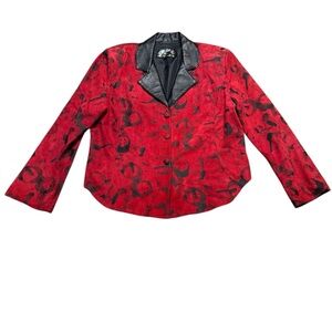🧥 Leather Renditions Red Black Blazer Jacket Women’s Large Retro‎ VTG 🔥✨